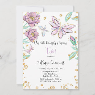Invitation Parties scintillant d'or Papillon Fleur Fille fête