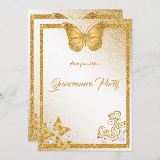Invitation parties scintillant d'or papillon quinceanera élég (Devant / Derrière)