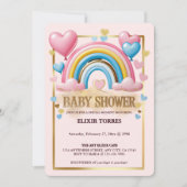 Invitation Parties scintillant d'or Pastel Coeurs et Baby sho (Devant)