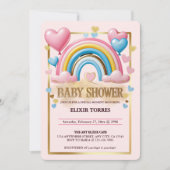 Invitation Parties scintillant d'or Pastel Coeurs et Baby sho (Devant)