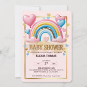 Invitation Parties scintillant d'or Pastel Coeurs et Baby sho (Devant)