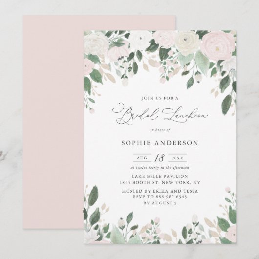 Invitation Parties scintillant d'or Pastel Flowers Feuilles (Devant / Derrière)