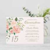 Invitation Parties scintillant d'or Pêche à la broche florale (Debout devant)