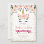 Invitation Parties scintillant d'or Pêche Turquoise Floral Un (Devant)