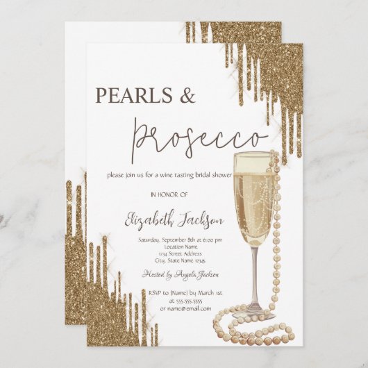 Invitation Parties scintillant d'or perles de poursuites Fête (Devant / Derrière)