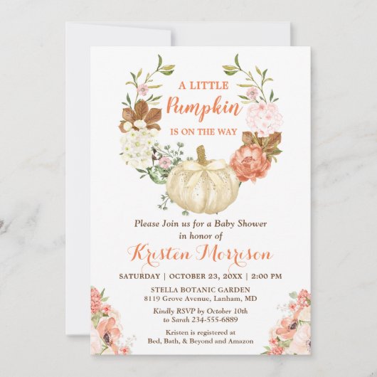 Invitation Parties scintillant d'or petit Citrouille Baby sho (Devant)