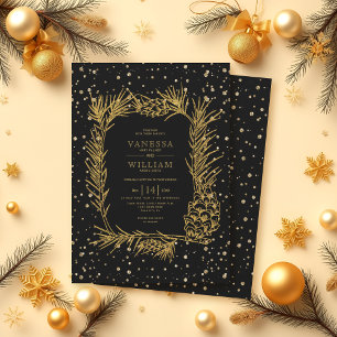 Invitation Parties scintillant d'or pin, confetti noir mariag