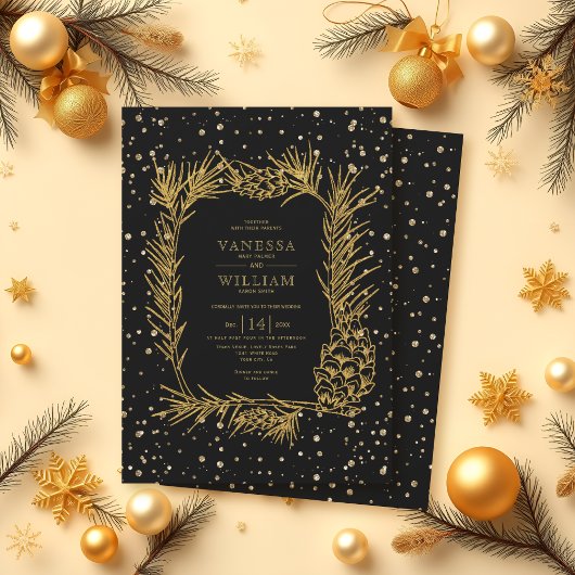 Invitation Parties scintillant d'or pin, confetti noir mariag