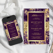 Invitation Parties scintillant d'or Plum violet marbre Mariag