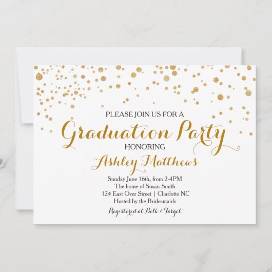 Invitation Parties scintillant d'or Points Graduation Party I (Devant)