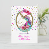 Invitation Parties scintillant d'or Pois Unicorn fête d'anniv (Debout devant)
