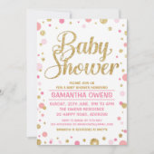 Invitation Parties scintillant d'or poka point bébé fille dou (Devant)