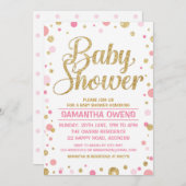 Invitation Parties scintillant d'or poka point bébé fille dou (Devant / Derrière)