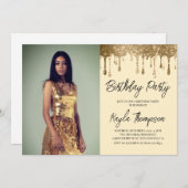 Invitation Parties scintillant d'or Portrait Anniversaire Fêt (Devant / Derrière)