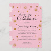 Invitation Parties scintillant d'or Première communion Invita (Devant / Derrière)