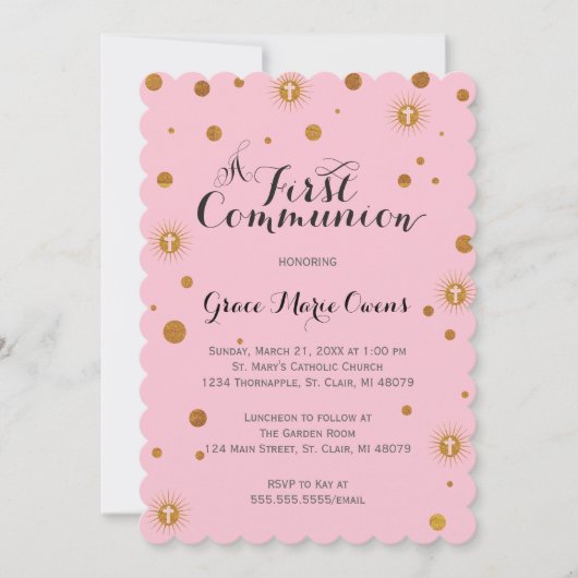 Invitation Parties scintillant d'or Première communion Invita (Devant)
