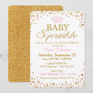 Invitation Parties scintillant d'or Princess Baby shower d'ar