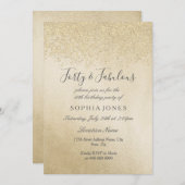 Invitation Parties scintillant d'or Quarante et fabuleux 40e (Devant / Derrière)