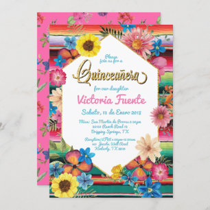 Invitation Parties scintillant d'or Quinceanera du Mexique Fl