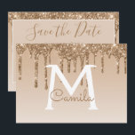 Invitation Parties scintillant d'or Quinceanera Enregistrer l<br><div class="desc">Parties scintillant d'étincelle et de goutte d'or Quinceanera Célébration Monogramme Nom et initiale Enregistrer la date Anniversaire Fête Invitation. Cette invitation est parfaite pour la Gold Sparkle Parties scintillant Quinceanera Party qui cherche à célébrer en or.</div>
