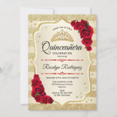 Invitation Parties scintillant d'or Quinceanera rouge (Devant)