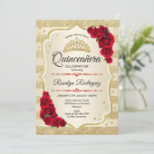Invitation Parties scintillant d'or Quinceanera rouge (Debout devant)