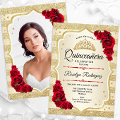 Invitation Parties scintillant d'or Quinceanera rouge
