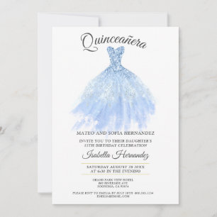 Invitation Parties scintillant d'or Quineanera Blue Gown Part