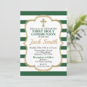 Invitation Parties scintillant d'or rayé vert Première commun (Debout devant)