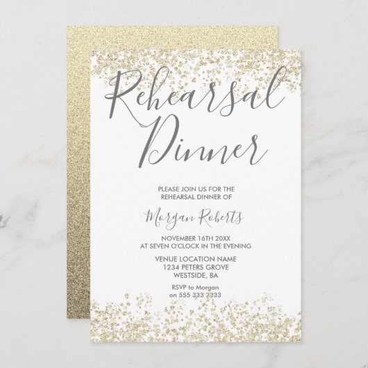 Invitation Parties scintillant d'or Récréation moderne Dîner  (Devant / Derrière)
