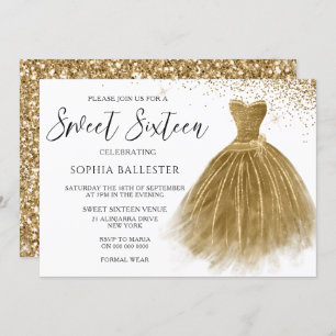 Invitation Parties scintillant d'or robe de robe d'or doux 16