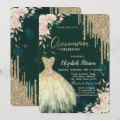 Invitation Parties scintillant d'or, Robe, Floral Green Quinc (Devant / Derrière)