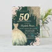 Invitation Parties scintillant d'or, Robe, Vert floral50e ann (Debout devant)