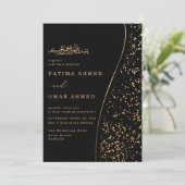 Invitation Parties scintillant d'or romantique noir Mariage m (Debout devant)