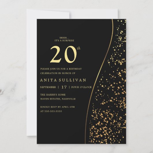 Invitation Parties scintillant d'or romantique Vingt-20e anni (Devant)