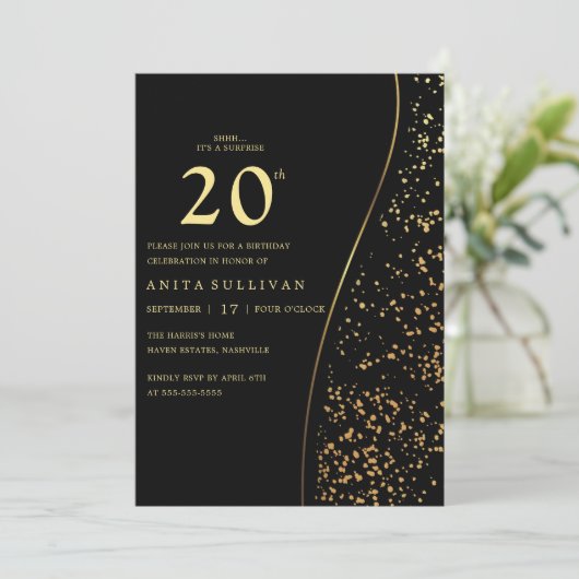 Invitation Parties scintillant d'or romantique Vingt-20e anni (Debout devant)