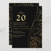 Invitation Parties scintillant d'or romantique Vingt-20e anni (Devant / Derrière)