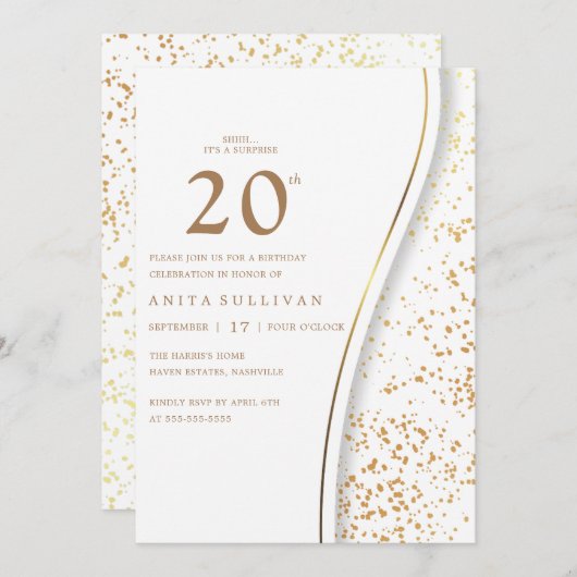 Invitation Parties scintillant d'or romantique Vingt-vingtièm (Devant / Derrière)