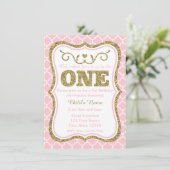 Invitation Parties scintillant d'or rose 1er anniversaire Inv (Debout devant)