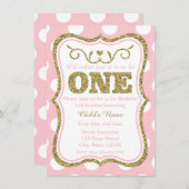 Invitation Parties scintillant d'or rose 1er anniversaire Inv (Devant / Derrière)