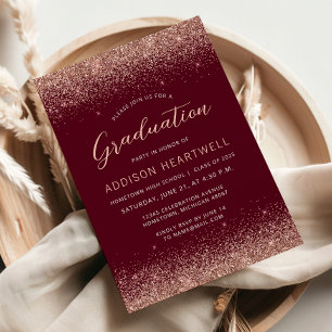 Invitation parties scintillant d'or Rose 2025 Burgundy Gradua