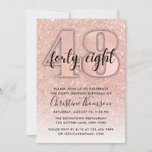 Invitation Parties scintillant d'or rose 48e anniversaire Inv