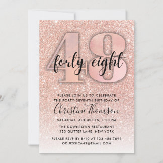Invitation Parties scintillant d'or rose 48e anniversaire Inv