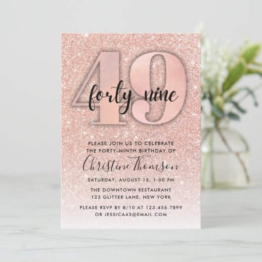 Invitation Parties scintillant d'or rose 49e anniversaire Inv (Debout devant)