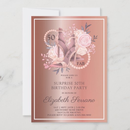 Invitation Parties scintillant d'or rose 50e anniversaire Sur (Devant)