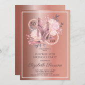 Invitation Parties scintillant d'or rose 50e anniversaire Sur (Devant / Derrière)