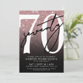 Invitation Parties scintillant d'or rose 70e anniversaire (Debout devant)