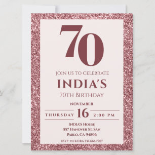 Invitation Parties scintillant d'or rose 70e anniversaire Inv