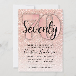 Invitation Parties scintillant d'or rose 70e anniversaire Inv