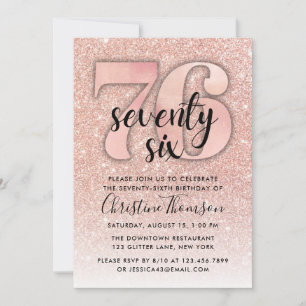 Invitation Parties scintillant d'or rose 76e anniversaire Inv